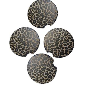 4/Crystal Lemon Leopard Print Car Coasters - A Great Gift Givings Brand New